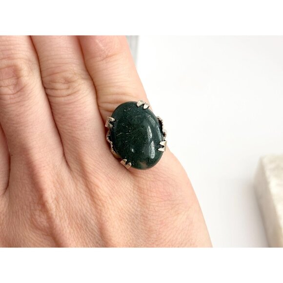 Dark Green Quartz Double Claw Prong 925 Sterling Silver Vintage Ring - sz  5 - Picture 12 of 12